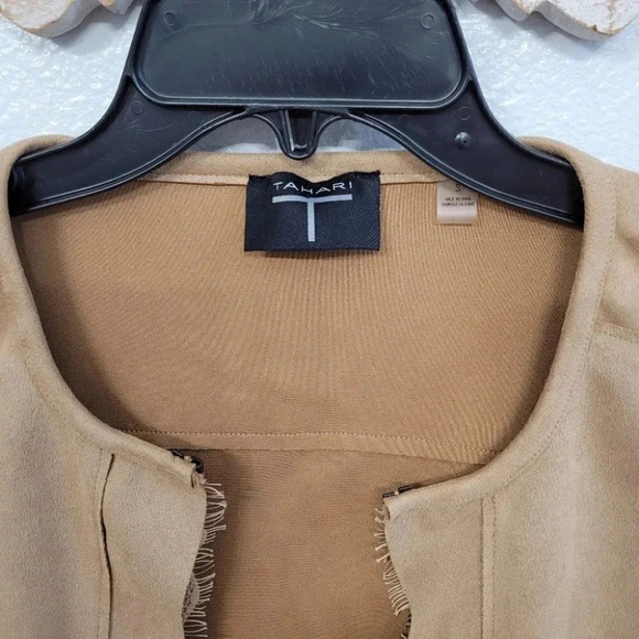 Tahari Faux Suede Lace Trim Open Front Jacket - Picture 11 of 12